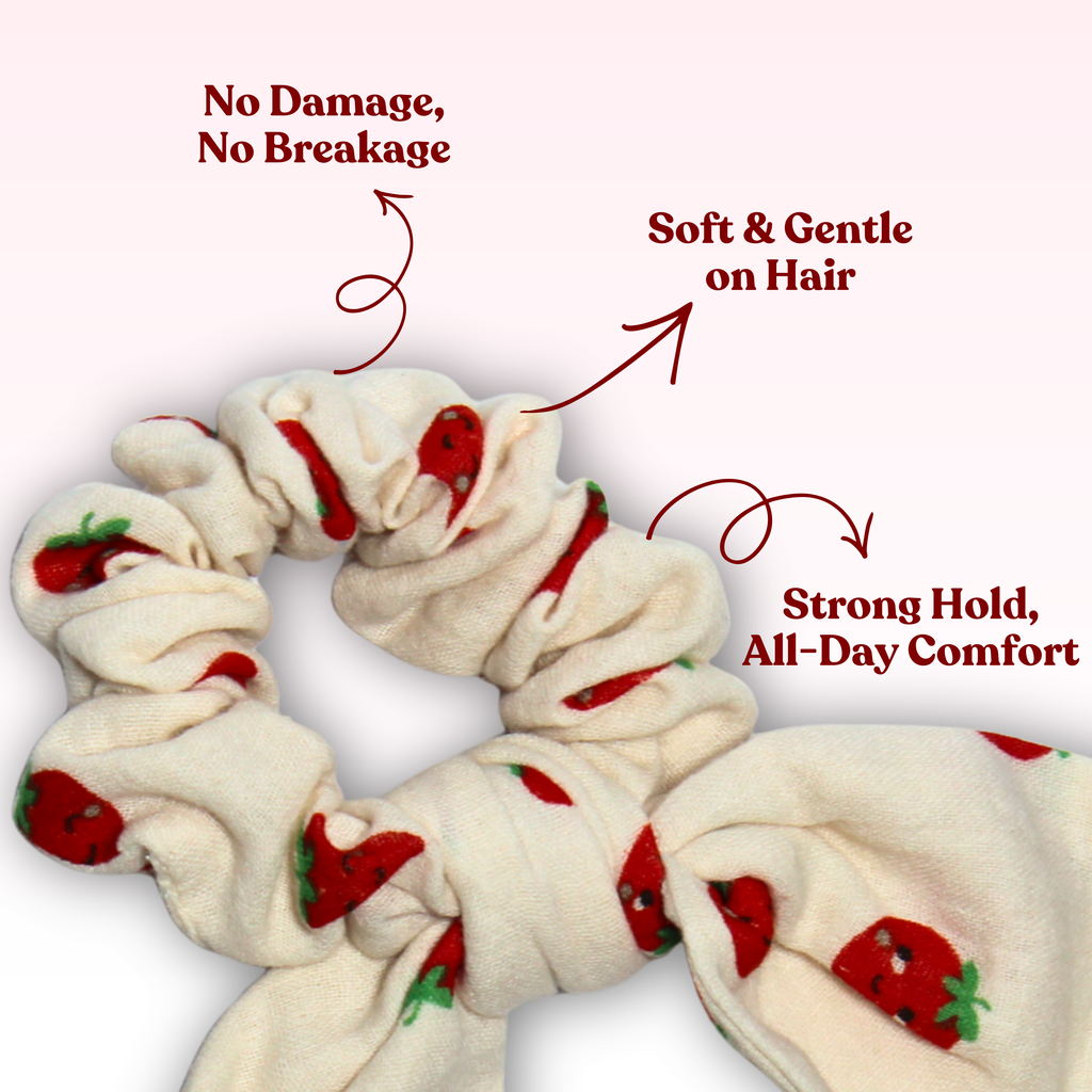 Berry Sweet Scrunchie | Strawberry Print Hair Scrunchie for Pet Parents